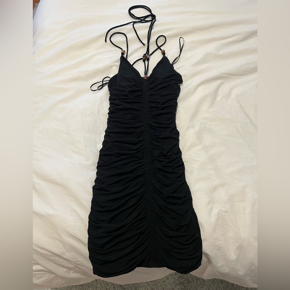 ALC black rouched mini dress with beads